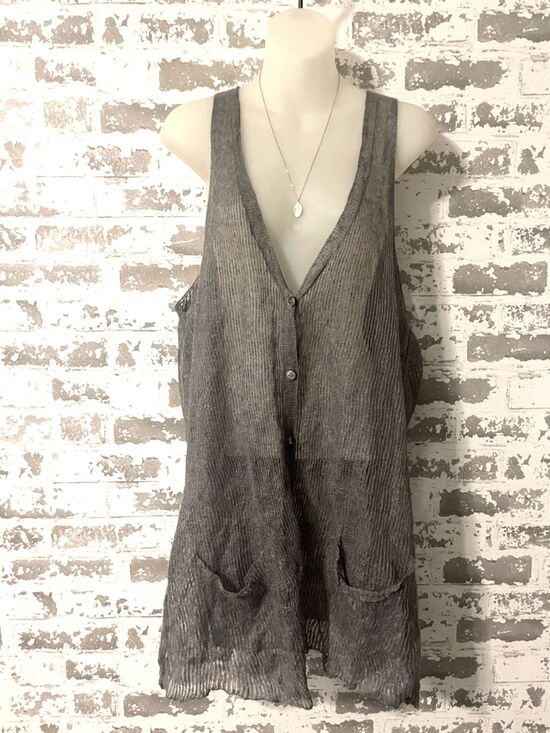 Eileen Fisher Tops - Eileen Fisher Sheer Linen Metallic Knit Vest XL Open Front Lightweight Layering
